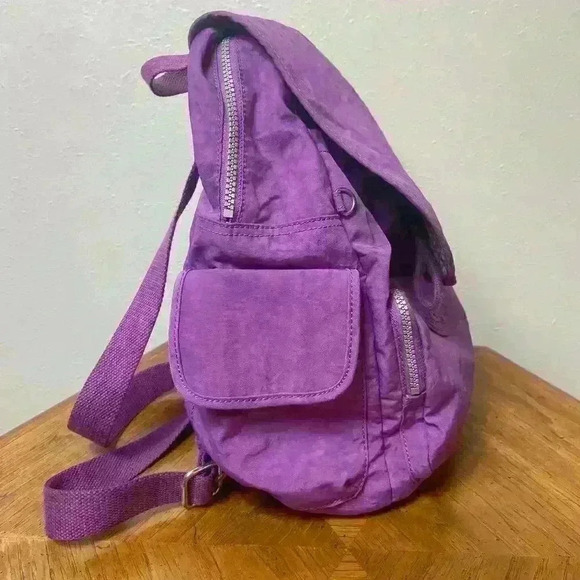 Kipling Small Medium Laptop Backpack Purple Drawstring Monkey Zip Magnetic - Picture 3 of 13